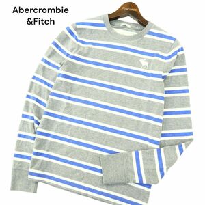 Abercrombie&Fitch アバクロンビー＆フィッチ 通年 トナカイ刺繍★ ボーダー 長袖 カットソー Tシャツ Sz.M　メンズ グレー　A4T02703_3#F