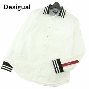 Desigual man デシグアル 通年 ボーダー切替★ 長袖 デザイン シャツ Sz.M　メンズ 白　A4T02220_3#C