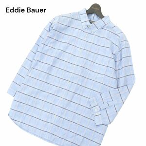 新品 未使用 Eddie Bauer エディーバウアー 春夏 麻 リネン混 長袖 チェック シャツ Sz.XL　メンズ 大きいサイズ アウトドア　A4T02732_3#A