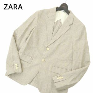 ZARA ザラ マン 現行タグ★ 春夏 麻 リネン グレンチェック テーラード ジャケット ブレザー Sz.M　メンズ　A4T02726_3#M