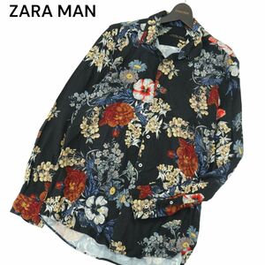 ZARA MAN ザラ マン 通年 レーヨン100％★ 花柄 フラワー 総柄 長袖 シャツ Sz.L　メンズ ネイビー　A4T02627_3#C