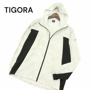 TIGORA ティゴラ 通年 カモフラ柄★ 迷彩 フーディー ブルゾン ジャケット ウインドブレーカー Sz.L メンズ グレー ゴルフ A4T02910_3#Oの画像1