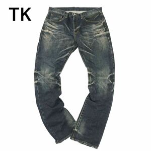 TK タケオキクチ USED加工★ ストレッチ スリム ストレート デニム パンツ ジーンズ Sz.4　メンズ 日本製　A4B01491_3#R