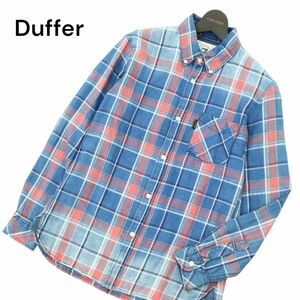 Duffer ダファー 通年 USED加工★ 長袖 ボタンダウン インディゴ チェック シャツ Sz.M　メンズ　A4T02891_3#C