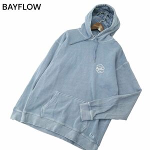 BAYFLOW ベイフロー 通年 ウォッシュ加工★ ロゴ オーバーサイズ スウェット プルオーバー パーカー Sz.4　メンズ 青系　A4T02938_3#O