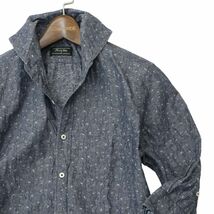 MEN'S BIGI メンズビギ 春夏 麻 リネン混★ リーフ総柄 7分袖 シャンブレー シャツ Sz.S　メンズ 日本製　A4T02599_3#A_画像2