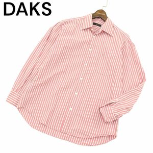 DAKS ダックス 通年 ロゴ刺繍★ シアサッカー 長袖 ストライプ シャツ Sz.L　メンズ 日本製　A4T02968_3#C