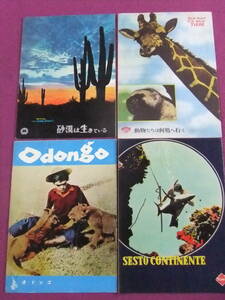 ◎A36/【印刷物】/『古い映画パンフレット4部セット』/動物たちは何処へ行く、青い大陸、オドンゴ、砂漠は生きている◎