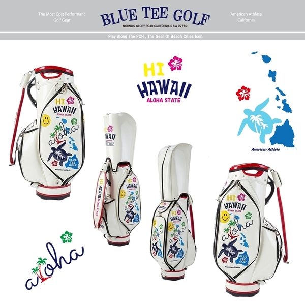 ◎2ブルーティーゴルフ【ホワイト:HI HAWAII (ハイハワイ)】エナメル キャディーバッグ CB-020 BLUE TEE GOLF 送料無料