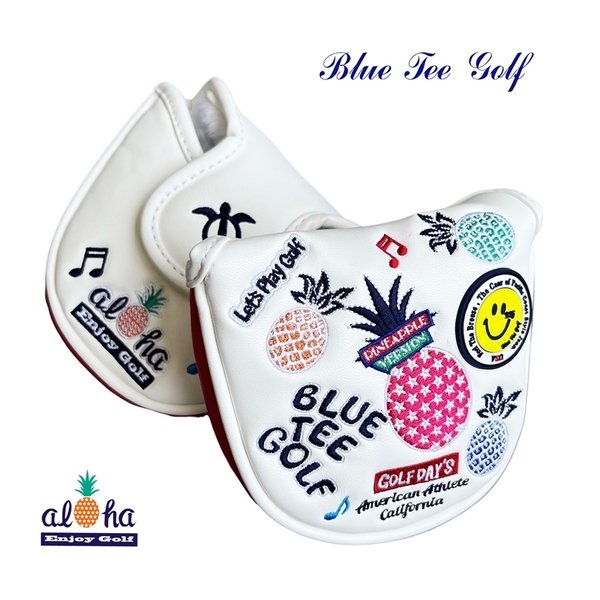 ■3 送料無料【MPT-レッド】ブルーティーゴルフ【2024アロハパイナップル】パターカバー(マレット型) BLUE TEE GOLF DHC-009
