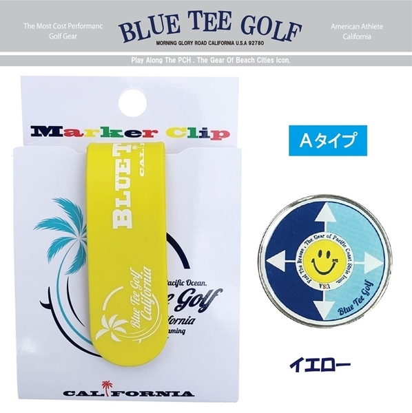 ■1【Aタイプ：イエロー】ブルーティーゴルフ【シリコンマグネット クリップ +ボールマーカー】クリップマーカーBLUE TEE GOLF MC-001