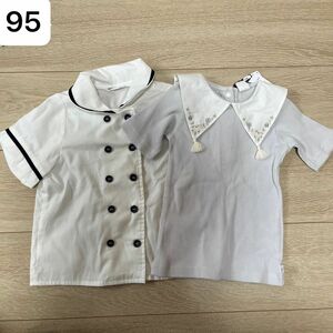 コトリ cottoli タッセル襟付きリブ半袖Tシャツ 95 SHEIN シーイン マリン コック 半袖ブラウス 98 3Y