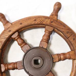 径約44cm 真鍮張木製 船の舵 舵輪 舵取り 操舵 船舵 船ハンドル 船舶 アンティーク レトロの画像3