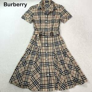 ラメ加工デザイン！　☆美品☆ Burberry ノバチェック　ホースロゴ刺繍　ベルト付き　ワンピース　38サイズ