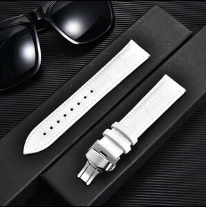 腕時計ベルト 時計バンド 替えベルト Dバックル　レザー　カーフ革　クロコダイル型押し　シルバー　腕時計 レザーベルト 20mm ホワイト　2