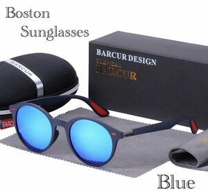 サングラス ボストン メガネ　伊達メガネ　UV400　紫外線カット　メガネ　日焼け対策　男女兼用 目の保護　スモーク UVカット ブルー