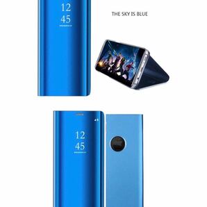 iPhone8Plus iPhone7Plus 手帳型ケース ミラーケース スマホケース スマホカバー 光沢 鏡面 反射 鏡面加工 液晶フィルム 付き ブルーの画像2