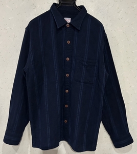 ＊桃太郎ジーンズ MOMOTAROU JEANS 刺し子 ダブル生地 インディゴ 長袖シャツ トップス 42　　　　　　　BJBD.C