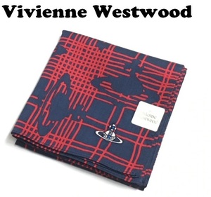 【Vivienne Westwood】(NO.3157）ヴィヴィアンウエストウッド ハンカチ レッド×ネイビー　未使用　50cm