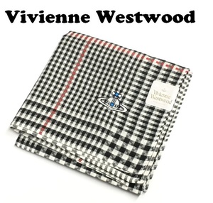 【Vivienne Westwood】(NO.6845）ヴィヴィアンウエストウッド ハンカチ 白黒格子　未使用　48cm