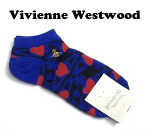 【Vivienne Westwood】(NO.2461）ヴィヴィアンウエストウッド ショートソックス　くるぶし丈　青赤＆ハート　未使用　22.5-24.5cm