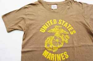 ◆ 80's USMC ミリタリー プリントTシャツ M 茶系 ブラウン/ビンテージ オールド アメリカ古着 アメカジ 米軍 NAVY マリン セーラー 2