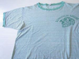 70's SPORTS WEAR ボーダー 染み込みプリント リンガーTシャツ L 緑×白/ビンテージ オールド アメリカ古着 レディース USA製