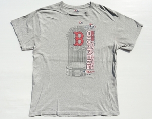 ◆ Majestic MLB BOSTON REDSOX プリントTシャツ Lサイズ グレー/アメリカ古着 メジャーリーグ ボストンレッドソックス プロチーム