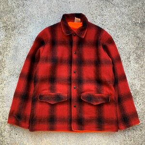 【M/L】カナダ製 CODET リバーシブル ウールジャケット 赤チェック×オレンジ■ビンテージ オールド レトロ アメリカ古着 ハンティング