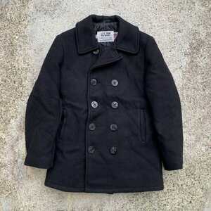 【S 36】USA製 SCHOTT ピーコート ウールジャケット ネイビー 濃紺■ビンテージ オールド アメリカ古着 内装キルティング ショット