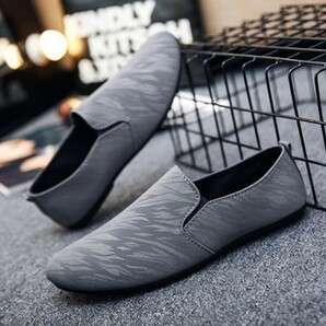 迷彩 スリッポン 【灰 25.5cm】 メンズ カモフラージュ シューズ ドライビングシューズ 軽量 スニーカー 靴 おしゃれ グレー 紳士