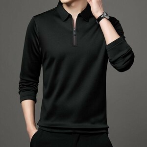 t20【 XL 黒 】 スリム シャツ ハーフジップ タイト 長袖 メンズ ポロシャツ コンプレッションウェア スポーツ トレーニング ゴルフウェア
