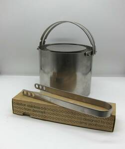 *a Rene * Jacobsen Arne Jacobsen ice basket * tongs set / stereo ru ton stainless steel Denmark / cylinder line 