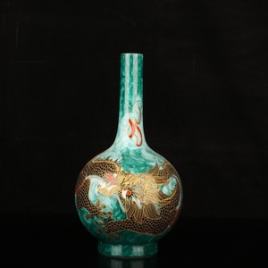 *珍品旧蔵*中國清代 乾隆 綠彩描金龍 紋膽瓶 古陶瓷品 梅瓶 陶芸 瓷器 古美術品ML0301
