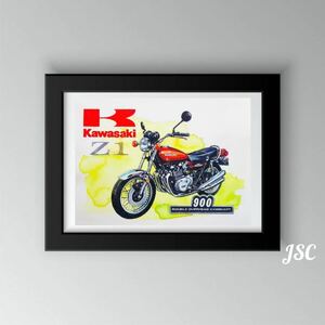  постер парусина PJB12 Kawasaki Z1 подлинная вещь старый машина Z2 K1 K0 FOUR KZ CB GPZ FX CBX KH Mach H1 H2 искусство акварельная живопись 