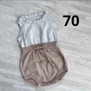 韓国子供服　ニットロンパース　アイスブルー　ベージュ　70