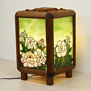 Art hand Auction ○ Stained Glass Lantern Table Light Floral Wooden Lantern Stand Light Japanese Interior Lighting Nightstand Lamp Height Approximately 50cm, hand craft, handicraft, glass crafts, Stained glass