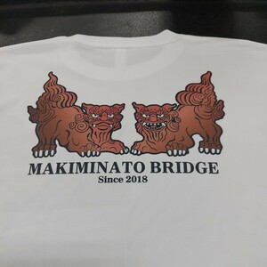 沖縄シーサー×ミンサー柄メッシュ生地TシャツLサイズ中古衣料