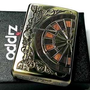 ZIPPO ライター おしゃれ ジッポ かっこいい アンティーク ダーツ 両面加工 ウッドインレイ 彫刻 木象嵌 真鍮イブシ ブラス