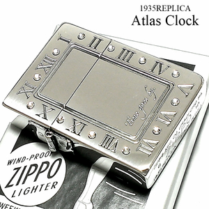 ZIPPO ライター ジッポ 1935 復刻レプリカ アトラースクロック シルバー 燻し 時計 ラインストーン 3バレル かっこいい