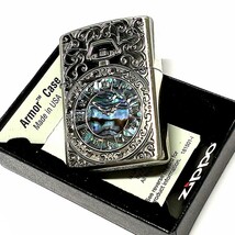 ZIPPO アーマー ジッポ ライター シェルウォッチ シルバーイブシ 天然貝象嵌 シェルインレイ 両面加工 アンティーク_画像6