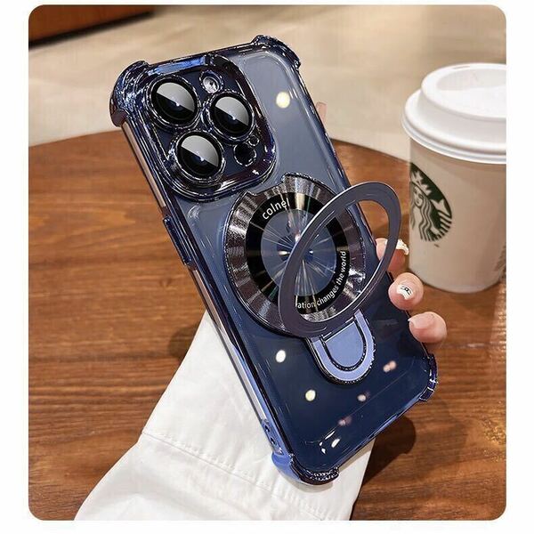 5色展開 iPhone 14 plus クリアケース アイフォン14 プラス カバー 透明 メッキ加工 耐衝撃 レンズ保護 スタンド付き MagSafe充電 D