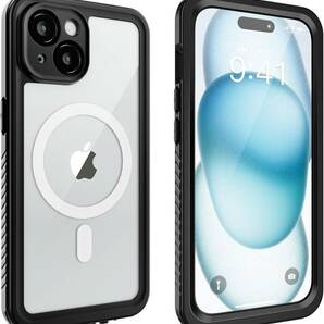 iPhone 15 Plus 用 防水ケース (FM) 耐衝撃ケース MagSafe対応 衝撃吸収 360全面保護 完全防水防塵 ストラップ付き BLACKの画像1