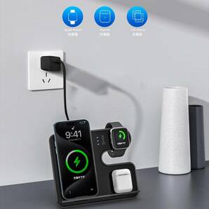 【2024全新独自設計】Braveby ワイヤレス充電スタンド(iPhone, AW, AirPods) 同時充電 3in1 【18W QC3.0アダプター付属】 ブラックの画像4