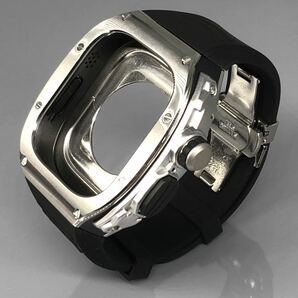 シルバー ブラック sb★アップルウォッチバンド ラバーベルト カバー ステンレス Apple Watch ケース 49mm ウルトラ ultra スポーツの画像1