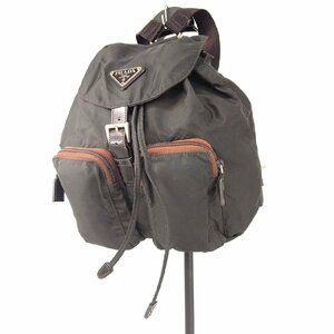 極美品 PRADA tessuto/leather backpack BR プラダ テスート/レザー リュックサック ブラウン