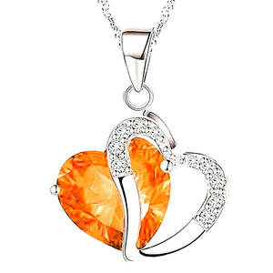  new goods 1 jpy ~* free shipping * ten thousand . mirror orange citrine Heart diamond platinum finish 925 silver necklace birthday present travel consecutive holidays spring gift domestic sending 