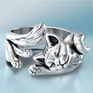  new goods 1 jpy ~* free shipping *. daytime . time cat free size .. cat stretch platinum finish 925 silver ring birthday present travel consecutive holidays spring gift domestic sending 