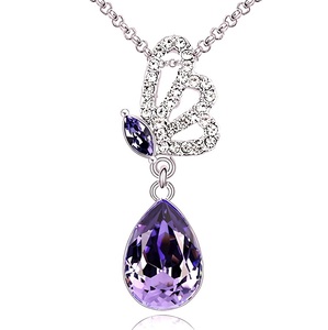  new goods 1 jpy ~* free shipping * butterfly .. purple crystal amethyst diamond platinum finish 925 silver necklace birthday present travel consecutive holidays spring gift domestic sending 