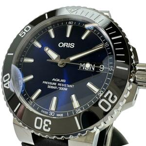 ORIS/オリス アクイス　ビッグ　デイデイト 腕時計 ステンレススチール/ラバー 自動巻き/オートマ 黒ベゼル/青文字盤/黒ベルト メンズ